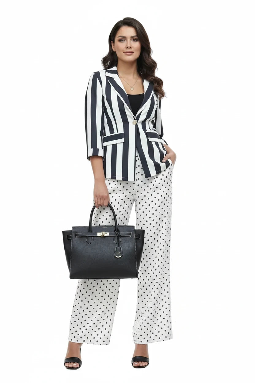 🍒Vintage striped blazer three quarter sleeve suit jacket women’s long sleeve double breasted jacket commuter smart casual outer wear plus size fashion striped clothing Stripe Lucky