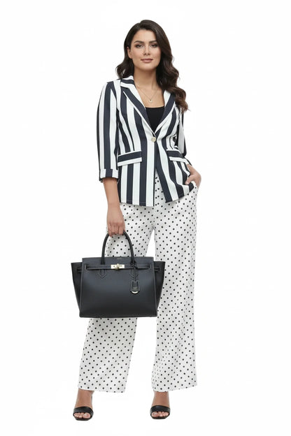 🍒Vintage striped blazer three quarter sleeve suit jacket women’s long sleeve double breasted jacket commuter smart casual outer wear plus size fashion striped clothing Stripe Lucky