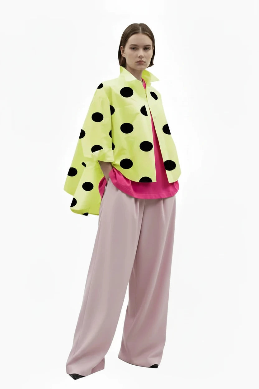 🍒Long sleeve polka dot shirt cotton Button Up high low blouse designer style clothing holiday wear chic fashion wear for women black and white fashion Delightful Dots