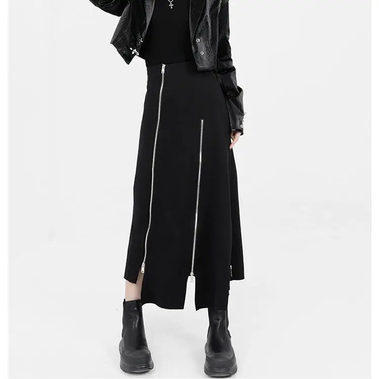 🍒Black a-line skirt high waist split mid-length fashion Irregular clothing party occasion wear smart casual clothes for women fashion wear Even Up Your Wardrobe With Unevens