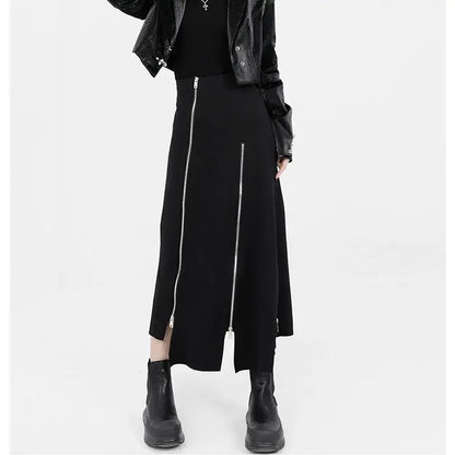 🍒Black a-line skirt high waist split mid-length fashion Irregular clothing party occasion wear smart casual clothes for women fashion wear Even Up Your Wardrobe With Unevens