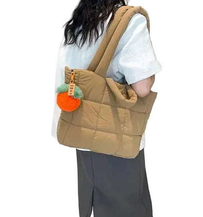 🍒Womens tote handbags quilted puff bag waterproof retro trendy shoulder bag large capacity solid colour soft casual accessory with decoration  don’t get PUFFed out with poor BAGs get this cutie