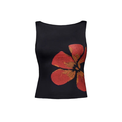 🍒Vest shirt for women summer tank top flower printed fitted crop top vintage sleeveless top fashion party club clothes