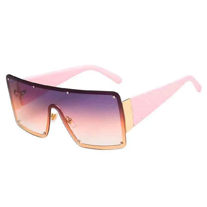 🍒Grootraam sonbril unisex dames randlose eenstuk-wye-raam sonbril modebril UV400 beskerming Sien Deur Prettige Sonbrille