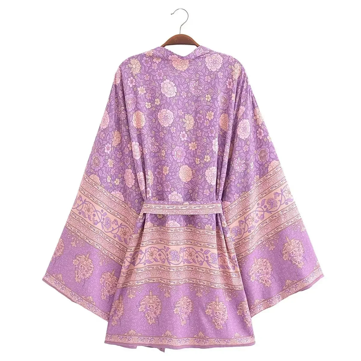 🍒Beach coverups wild floral print short light kimono jacket batwing duster bohemian ladies v-neck rayon short bikini swimwear cover over vacation wear holiday clothing casual wear  Colourful Comfort
