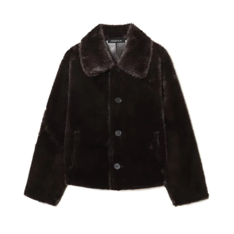 🍒Faux leather Jackets brown women long-sleeve reversible outerwear smart casual women stylish and unique Lavish In Leather or Flip To Fur