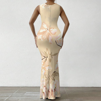 🍒Foral placement dress swing neck outfit womens smart casual clothing colourful floral fashion outfit sleevless geometric party wear evening wear resort wear