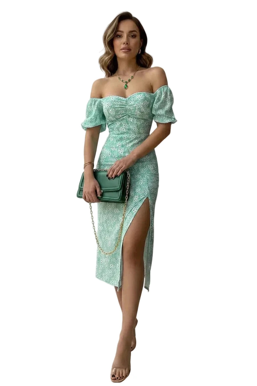 🍒Floral print party dress elegant women off shoulderless backless outfit summer slit boho midi smart casual ladies clothing Figure Out Your Floral Fashion