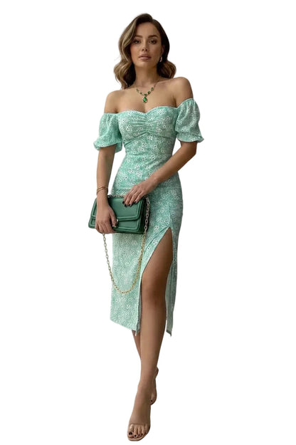 🍒Floral print party dress elegant women off shoulderless backless outfit summer slit boho midi smart casual ladies clothing Figure Out Your Floral Fashion