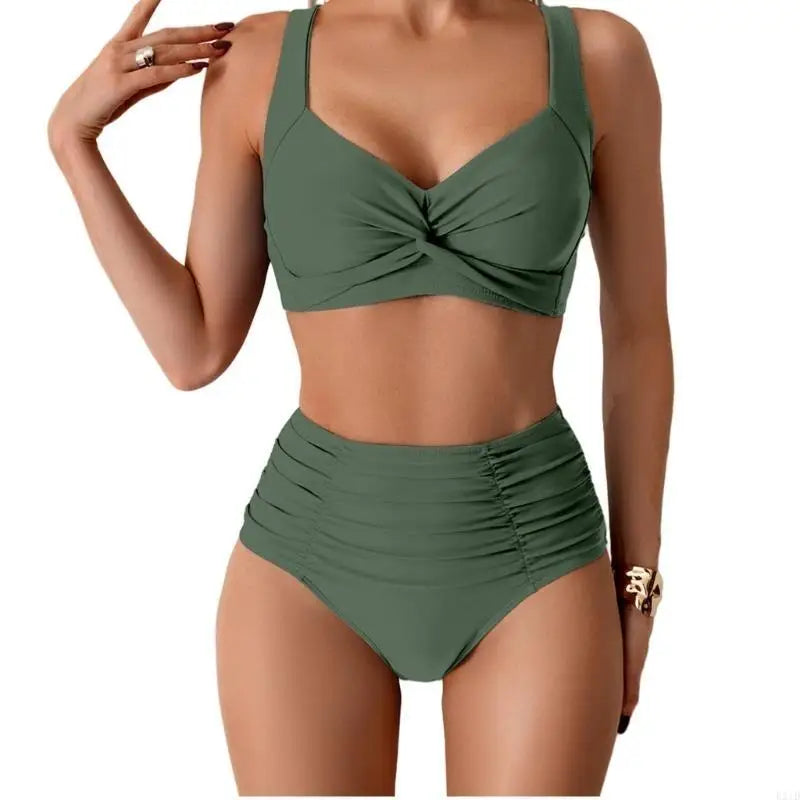 🍒Strap swimwear women high waist bikini set brazilian swimwear cross push up bra beach bathing suit full brief bather Take A Brief Second To Buy These
