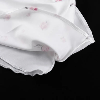 🍒Wit blomme satyn maxi rok vir vroue gemaklik of geleentheid trougas strandvakansie uitrusting blomme gedrukte V-nek rok vroue mode skraal pasmiddellyf kort vlindermou lang somerdrag met kort moue hoë middellyf oulike gemaklike geleentheid