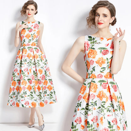 🍒Designer fashion dress floral print clothing vintage a line party wear outfit for women birthday dinner retro runway occasion wear  make ARRANGEMENTs for these FLOWERs