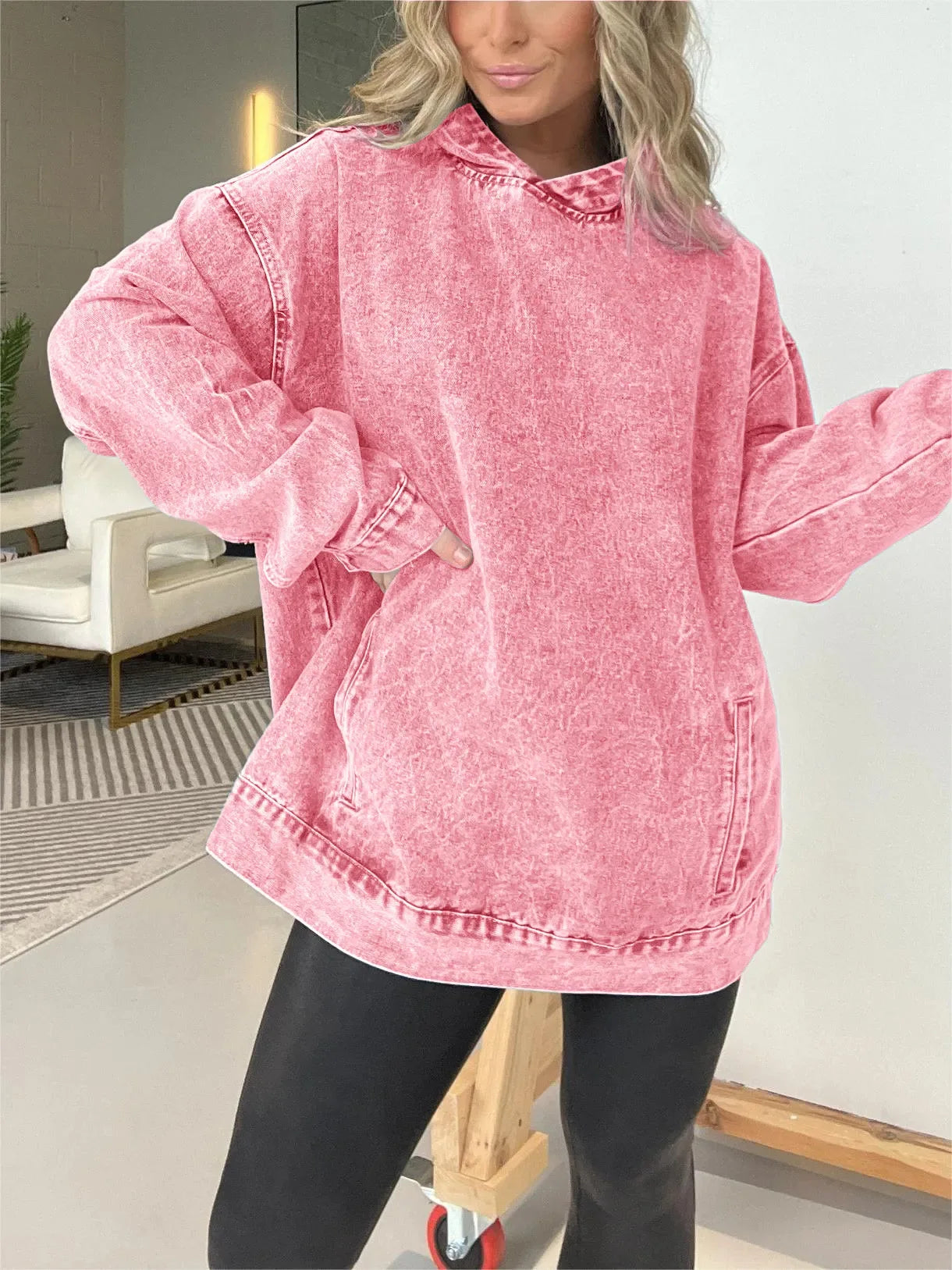 🍒Denim hoodie jeans-trui vir vroue met kap Y2k estetiese verweerde top gewas los buitekleed gemaklike klere