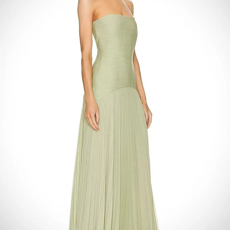 🍒Sleeveless bodice dress shoulderless tube top maxi dress high waist chic pure party gown dress fashion pleated draped long Dress Swoon In A Half Moon