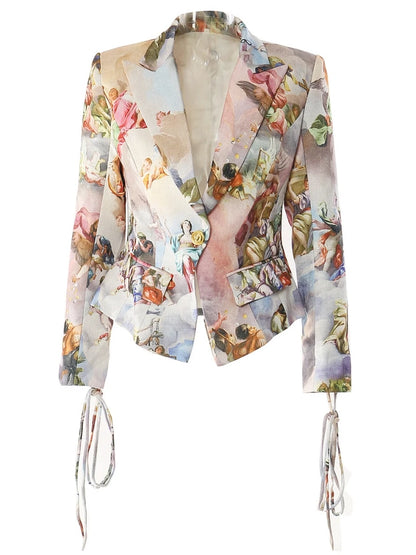 🍒Womens vintage printed blazer long sleeve button Jacket plus cross lace-up mini slim skirts sets evening wear clothing cherub classic print suit occasion party wear CROSS out boring SUITs on your list and get CLASSIC