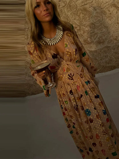 🍒Maasrok vir vroue met V-nek, langmou, drapeer-maxi-uitrusting, boho somerpartytjieklere, geleentheidrokke Hierdie diamant Is Goud