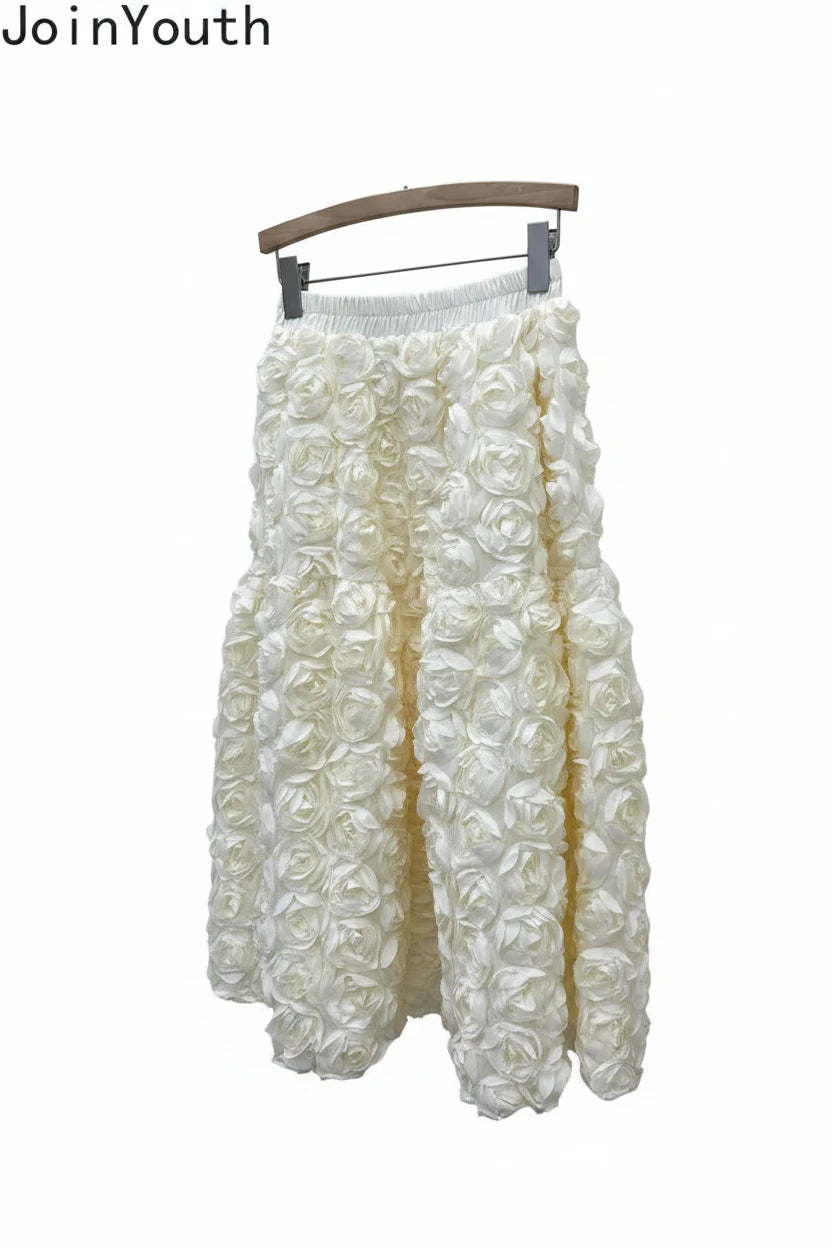 🍒3D blomme romp veelsydige blom middelkuif a-lyn mode drag vir vroue hoë middellyf groot swaai vroulike uitrusting geleentheidsdrag partytjiedrag sjiek blomme hoë middellyf a-lyn soet effekleurige klere Pluk Hierdie Roos En Sit Dit In Jou Mandjie