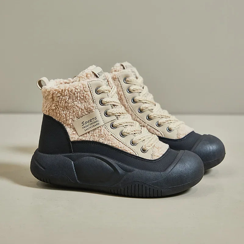 🍒Plush stewels met verdikte sool sneeustewels met (buitenste vag) gemaklike slytvaste warm diksoolskoene vir dames, nuwerwetse veterstewels, gemaklike stapskoene vir vroue, koop "Bootie Beauties"