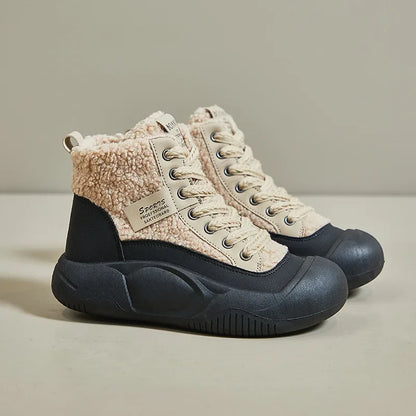 🍒Plush stewels met verdikte sool sneeustewels met (buitenste vag) gemaklike slytvaste warm diksoolskoene vir dames, nuwerwetse veterstewels, gemaklike stapskoene vir vroue, koop "Bootie Beauties"