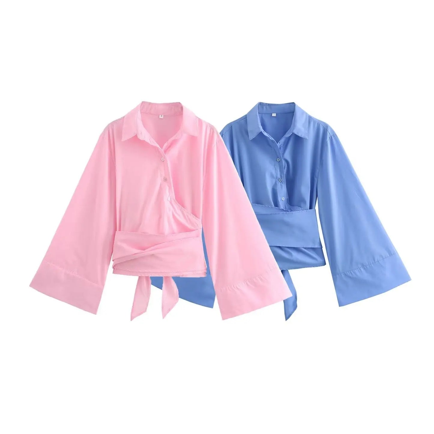 🍒Long sleeve shirt jacket women's tie top with wide sleeves female fashion clothing basic solid shirt smart casual blouse  Picture Yourself In This Pastel