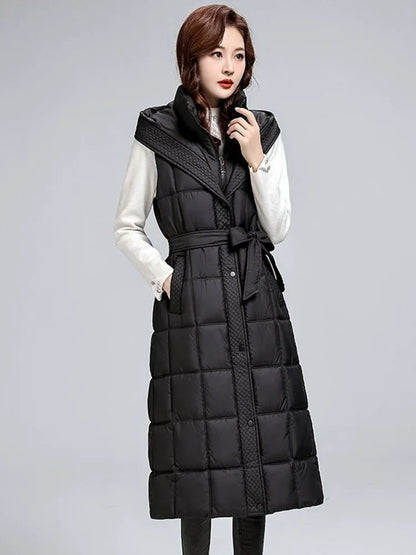 🍒无袖羽绒服女长款外套马甲秋冬连帽长款夹克羽绒填充马甲女冬时尚Get Down With Puffers