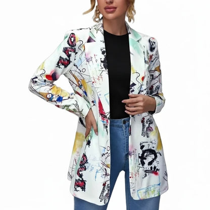 🍒Graffiti print blazer smart casual women’s Jacket high street plus size fashion outerwear spring elegant coat occasion expressive stylish clothing ‘Write Cool…