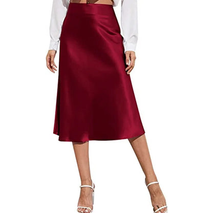 🍒Satyn hoë middellyf midi-romp, effekleur, a-lyn romp, syerig, elegante modepartytjie, slim gemaklike drag vir vroue - Skitter In Satyn