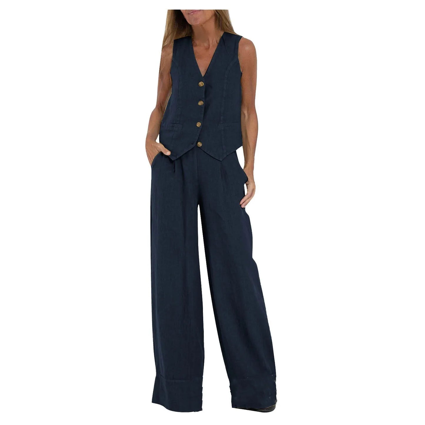 🍒Women's clothing spring summer fashion vest and pants two piece set pure colour sleeveless temperament casual Suit Somersault Into Summer With This Summer Suit