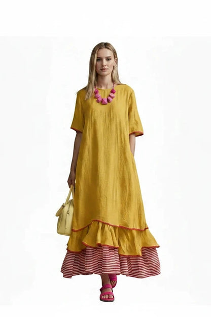 🍒Dress maxi summer with patchwork contrasting colours casual loose outfits for women fashion comfortable simple and versatile Fluttering flattering Fun