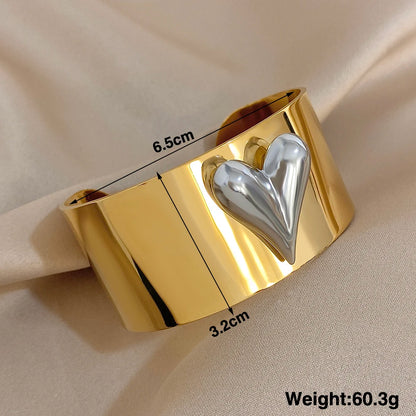 🍒Stainless steel wide bracelet women's bangle with heart gold matching ring available silver colour bracelet waterproof teen gift 316 quality fashion Jewellery smart casual Your Heart is Beating For A Love Bangle