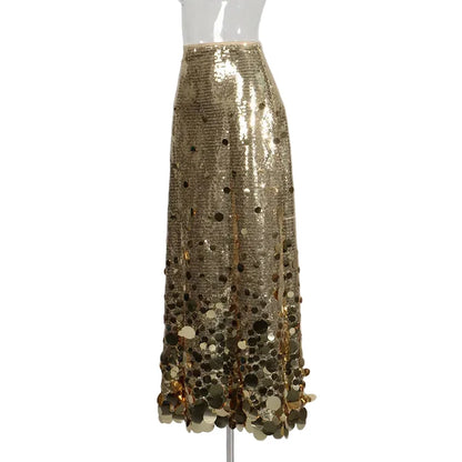 🍒Sequins party skirt elegant midaxi length occasion clothes for women solid shiny club wear party night female fashion Delectable Dazzle