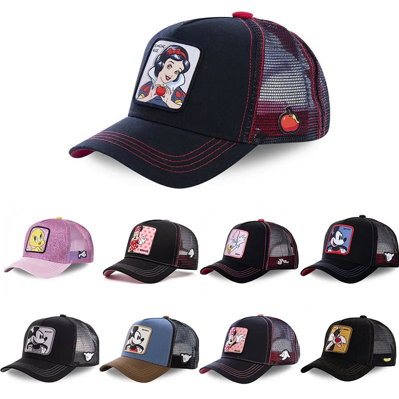🍒Tekenprent bofbalpet hoë kwaliteit unisex geborduurde pleister bofbalpet unisex vragmotorpet net hoede vir vroue sonhoed