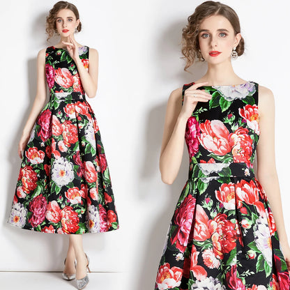 🍒Designer fashion dress floral print clothing vintage a line party wear outfit for women birthday dinner retro runway occasion wear  make ARRANGEMENTs for these FLOWERs