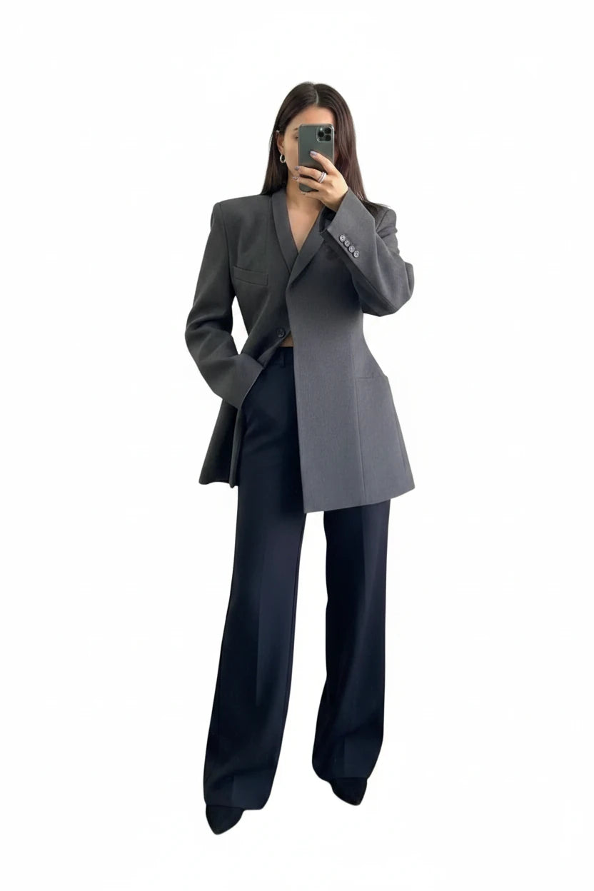 🍒Hidden button blazer long women fitted waist jacket fashion Y2K fashion office chic clothing lightweight linen coat chic trendy fashion two-layer smart casual outfit TRAILS Of Comments BLAZER