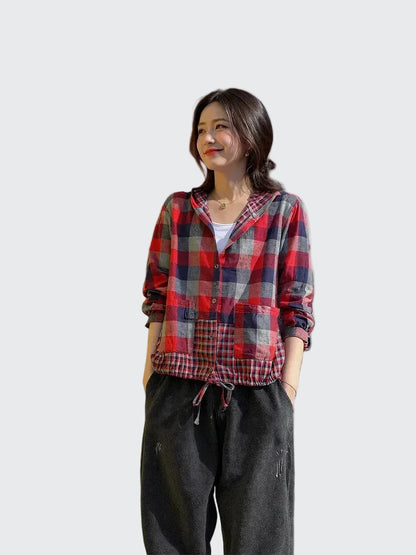 🍒格子口袋连帽外套上衣衬衫格子衫春夏时尚休闲女装格子服装户外风格俏皮别致格子