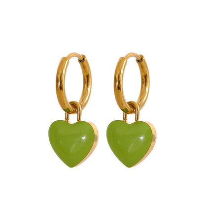 🍒Stainless steel drop hoop earrings heart enamel earrings waterproof charms cute trendy  jewellery summer gold plated stainlless steel earrings jewellery gifts every day earrings