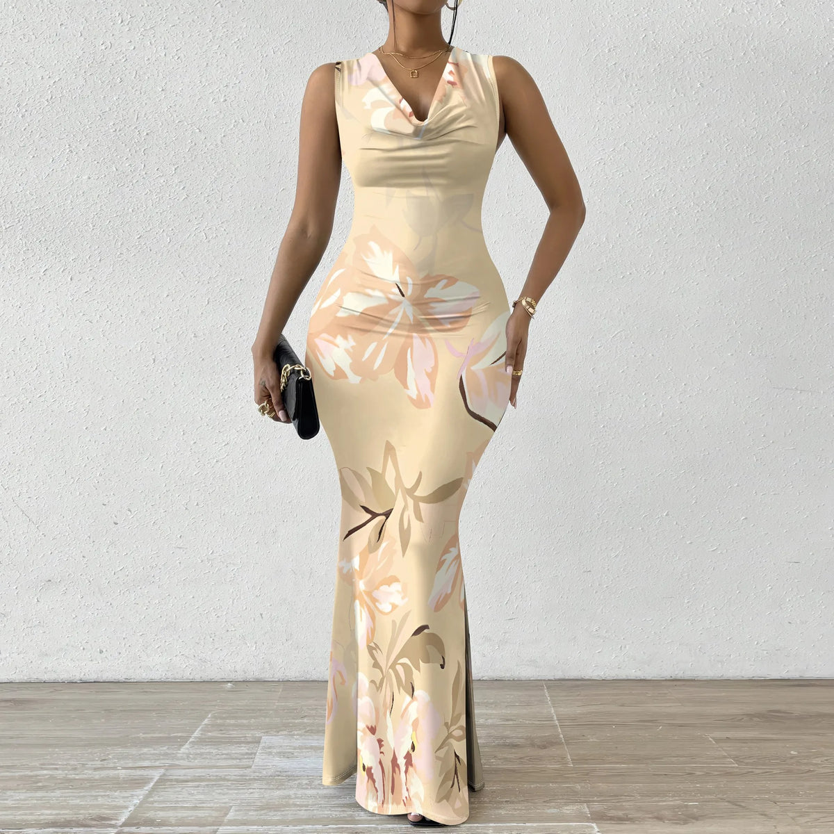 🍒Foral placement dress swing neck outfit womens smart casual clothing colourful floral fashion outfit sleevless geometric party wear evening wear resort wear