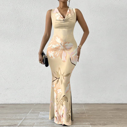 🍒Foral placement dress swing neck outfit womens smart casual clothing colourful floral fashion outfit sleevless geometric party wear evening wear resort wear