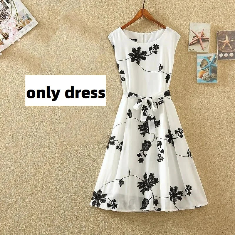 🍒Tweedelige uitrustings somerrok mode a-lyn somerstelle vir vroue elegante blomklere slim gemaklike drag Beweeg na Monochroom