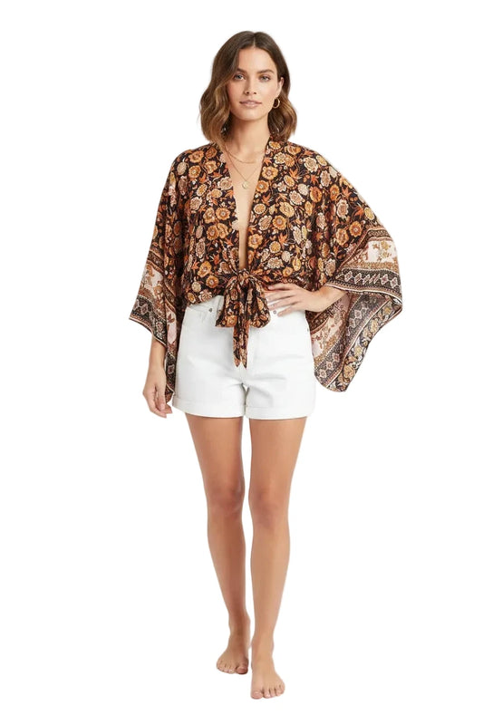 🍒Boho kimono vintage womens fashion short beach swimsuit robe floral clothing batwing sleeve top rayon bohemian bikini cover Ups Beachwear summer clothes Cool Cover