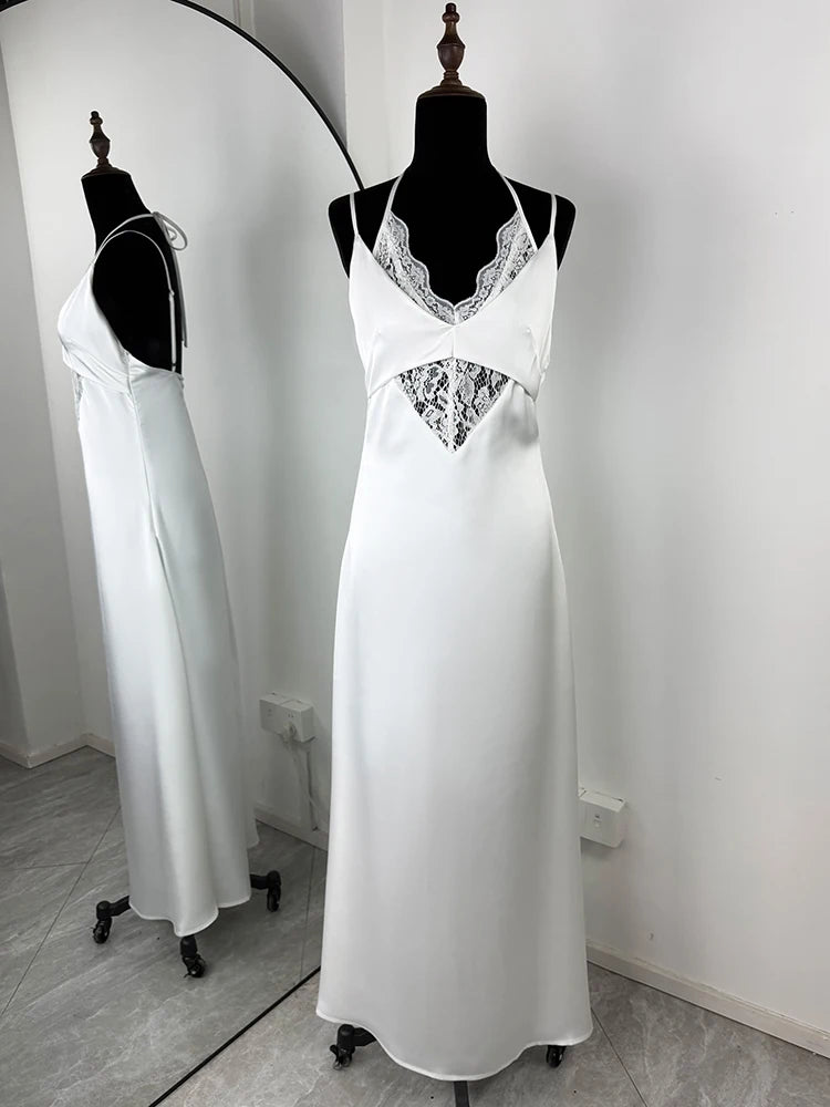 🍒Fashion lace dress women sleeveless backless outfit high-waist mixed media clothing occasion wear party fashion elegant luxury Slip Into Smooth