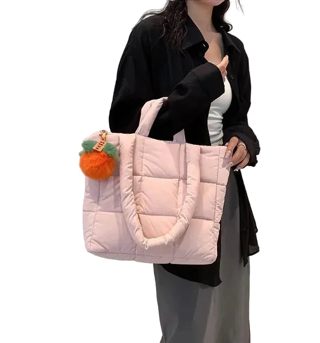 🍒Womens tote handbags quilted puff bag waterproof retro trendy shoulder bag large capacity solid colour soft casual accessory with decoration  don’t get PUFFed out with poor BAGs get this cutie