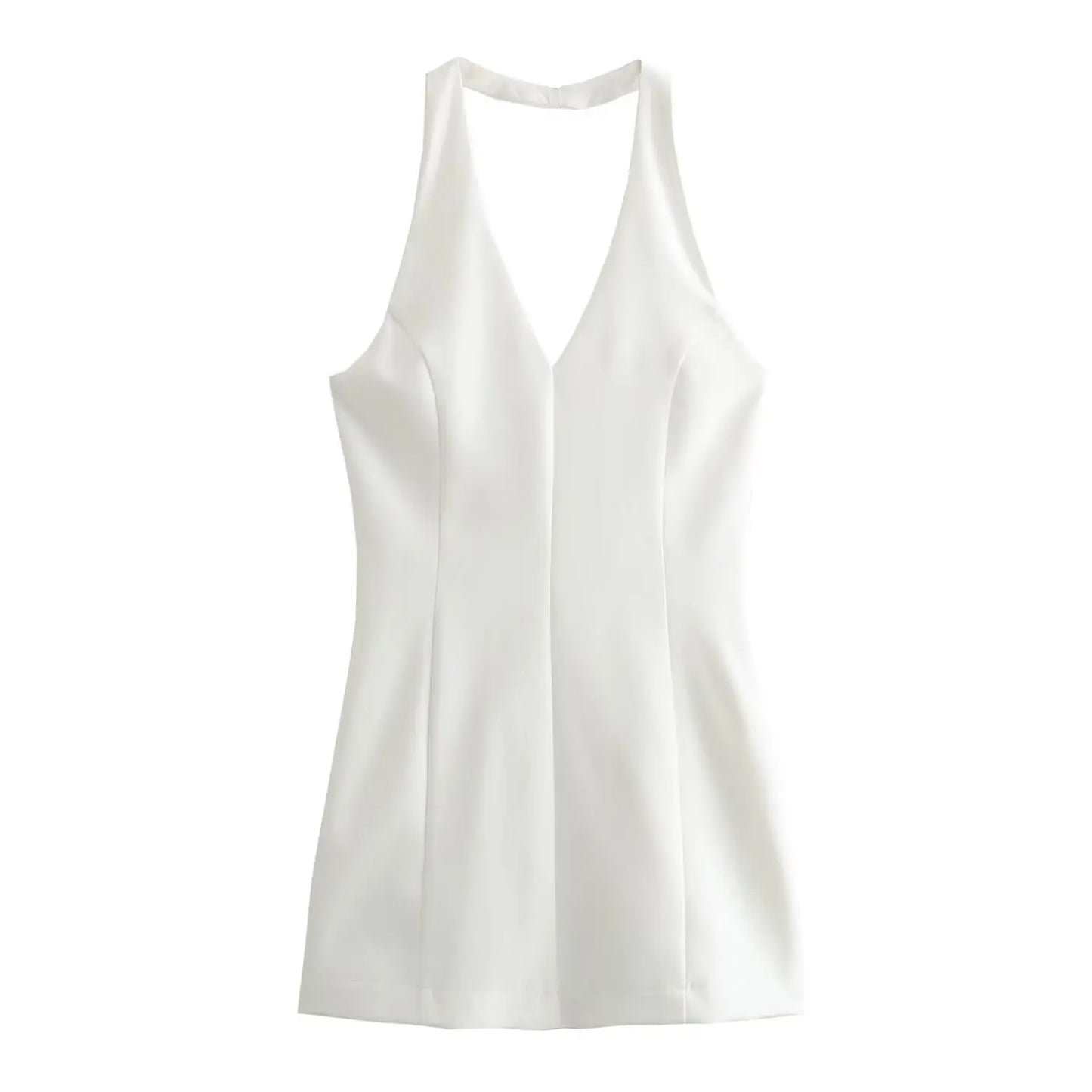 🍒Fashion dress solid v-neck solid mini dress sleeveless backless for women female fashion summer wear beach wear style
