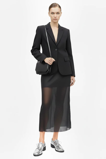 🍒Black mesh skirt long double-layer design perspective transparent maxi skirt high Waist slit hip loose female summer fashion party occasion wear Step In See Through