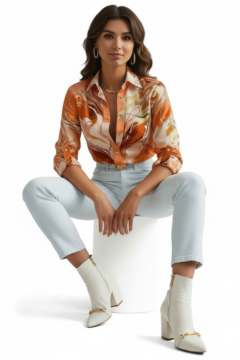 🍒Office blouses for women smart casual spring autumn fashion female business casual fashion colourful print clothing elegant loose long sleeve button shirt Look Marvelous Marble