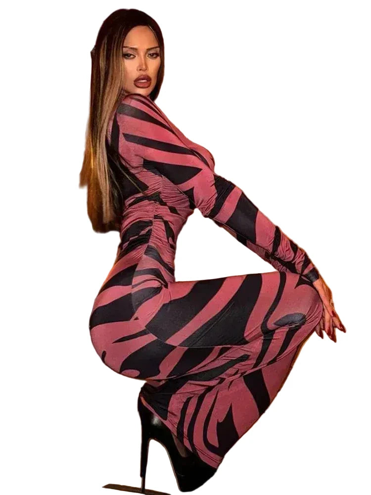 🍒Rooi gestreepte lang rok dames noupassende skilpadnek sebraprint maasuitrusting klubdrag partytjie geleentheidsdrag klere                       Catwalk Your Tiger