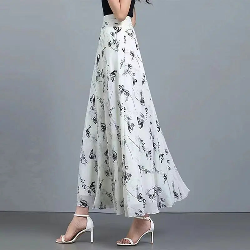 🍒 Blomme-somersrome vir vroue druk vroulike modedrag hoë middellyf romp uitrusting elegante a-lyn boho maxi slim gemaklike klere A-lyn van Pragtige Blomme