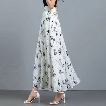🍒 Blomme-somersrome vir vroue druk vroulike modedrag hoë middellyf romp uitrusting elegante a-lyn boho maxi slim gemaklike klere A-lyn van Pragtige Blomme