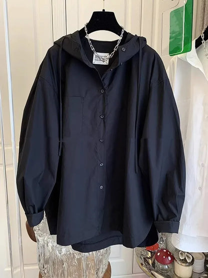 🍒Fashion tops oversized hooded blouse white long sleeve clothes for women shirt jacket casual wear fashion basic light weight jacket
