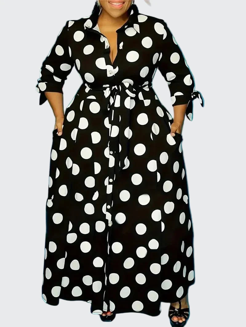 🍒Plus size polka kolletjie rok met moue gedruk hoë middellyf uitrusting maxi rok slim gemaklik vroue a-lyn rok LANK verlang na hierdie KOLLETJIES, DRUK by uitklok